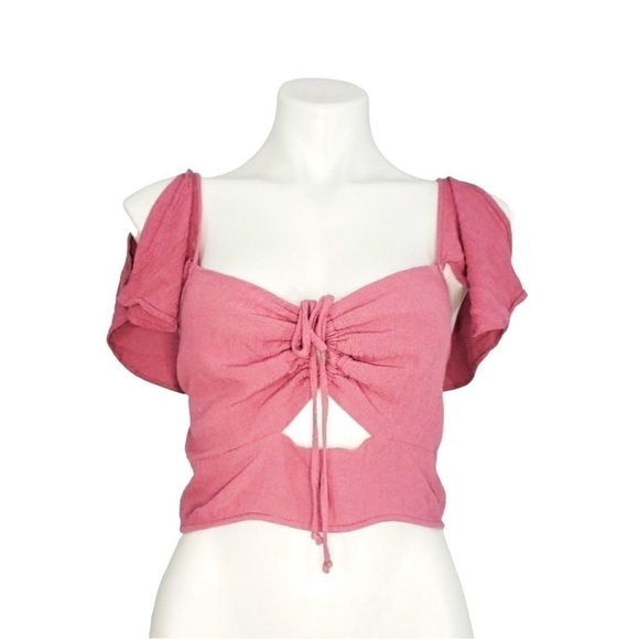 Adam Levine Pink Ruched Tie Front Crop Top - Picture 2 of 3